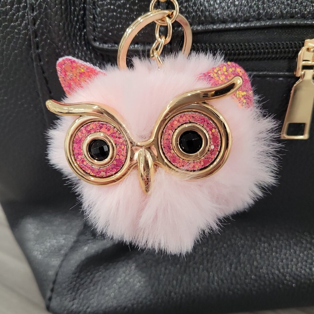 Fluffy Pom Pom Owl with Glasses Keychain Bag Charm Pink🦉 - Picture 4 of 5
